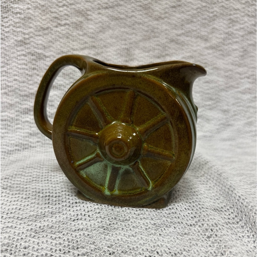 Vintage 1950’s Frankoma Pottery Wagon Wheel Pitcher Creamer Prairie Green